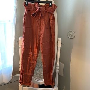 Paper-Bag Style Burnt Orange Pants With Belt